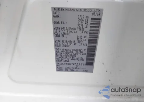 2019 Nissan Pathfinder Sv z USA, uszkodzony, nr VIN 5N1DR2MM4KC577255